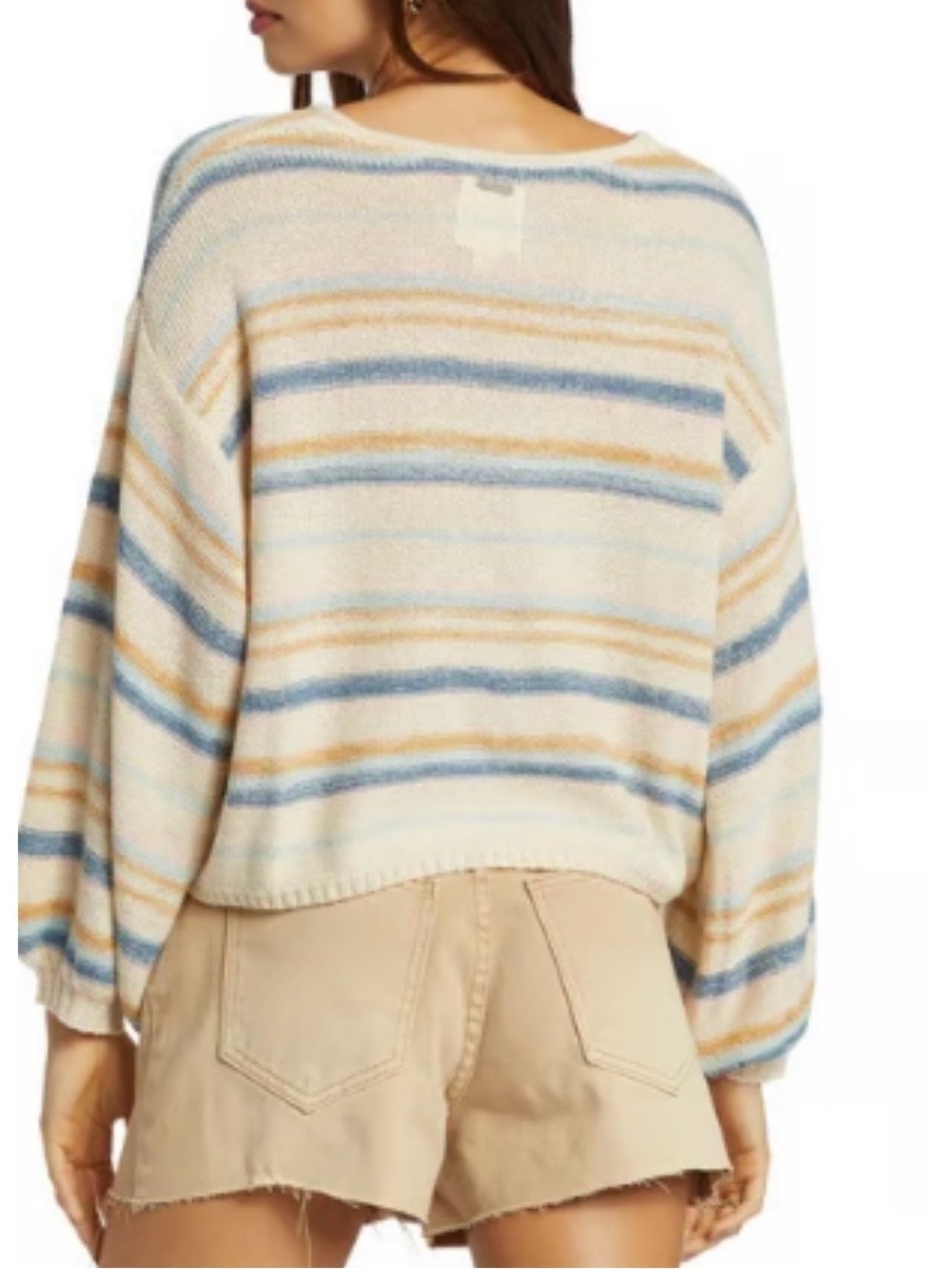 Billabong Cream Sweater with Blue, Mustard & Blush Stripes